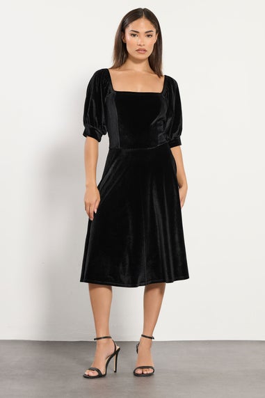 PixieGirl Petite Black Square Neck Velvet Dress