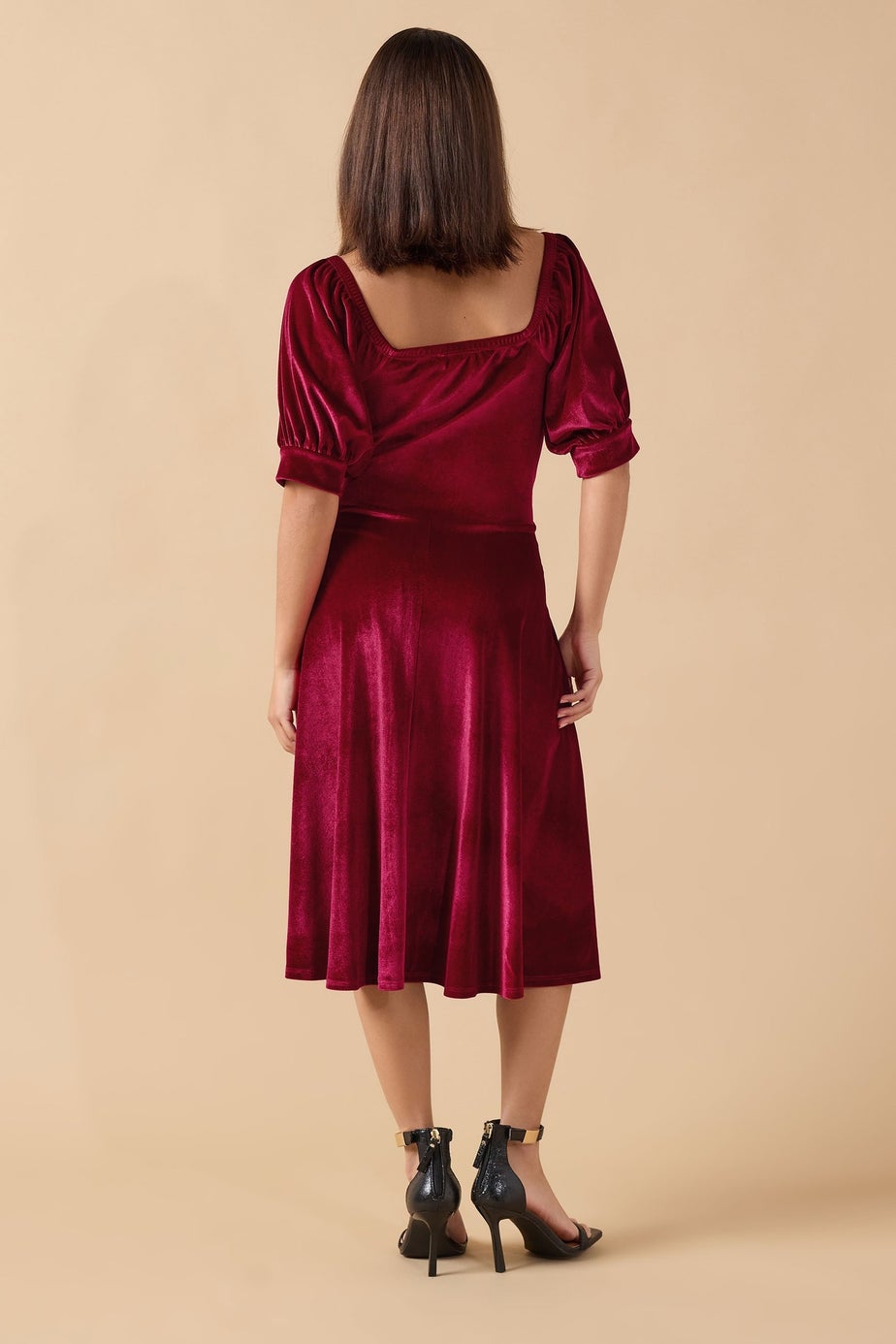 PixieGirl Petite Burgundy Red Square Neck Velvet Dress