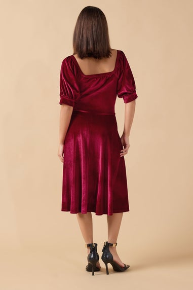 PixieGirl Petite Burgundy Red Square Neck Velvet Dress