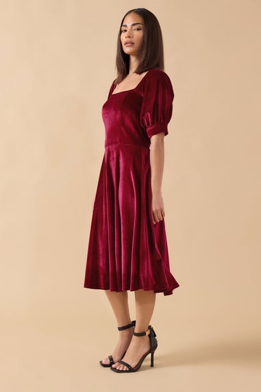 PixieGirl Petite Burgundy Red Square Neck Velvet Dress