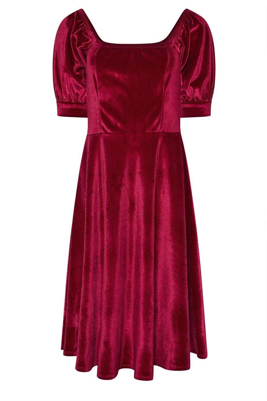 PixieGirl Petite Burgundy Red Square Neck Velvet Dress