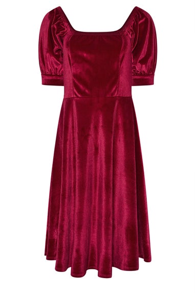 PixieGirl Petite Burgundy Red Square Neck Velvet Dress