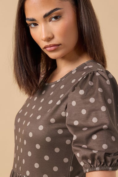 PixieGirl Petite Chocolate Brown Spot Tiered Dress