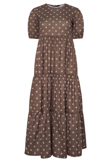 PixieGirl Petite Chocolate Brown Spot Tiered Dress