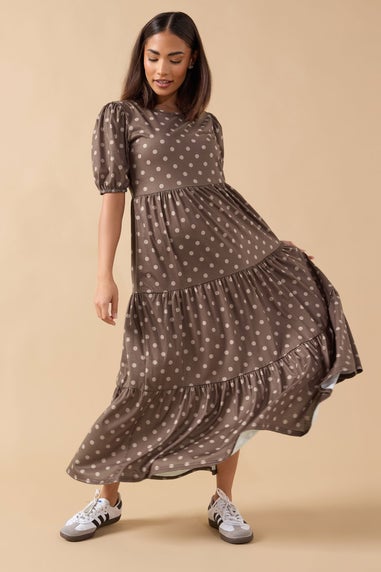 PixieGirl Petite Chocolate Brown Spot Tiered Dress