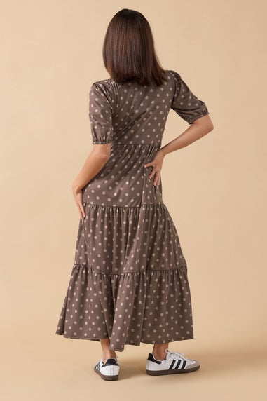 PixieGirl Petite Chocolate Brown Spot Tiered Dress