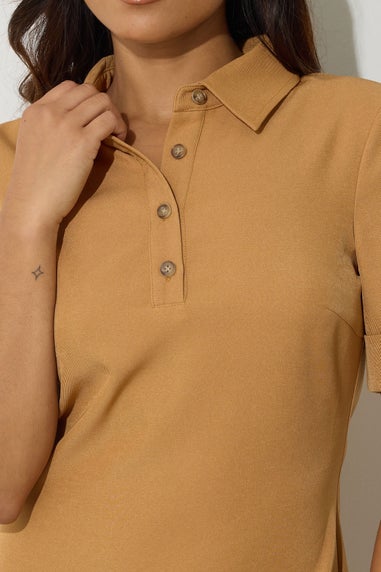 PixieGirl Petite Tan Brown Polo Shirt Dress