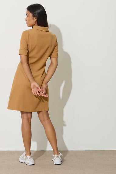 PixieGirl Petite Tan Brown Polo Shirt Dress