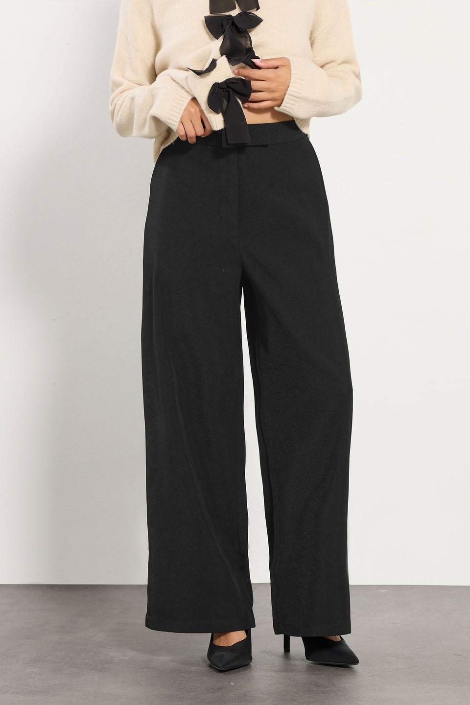 PixieGirl Petite Black Tab Wide Leg Trousers