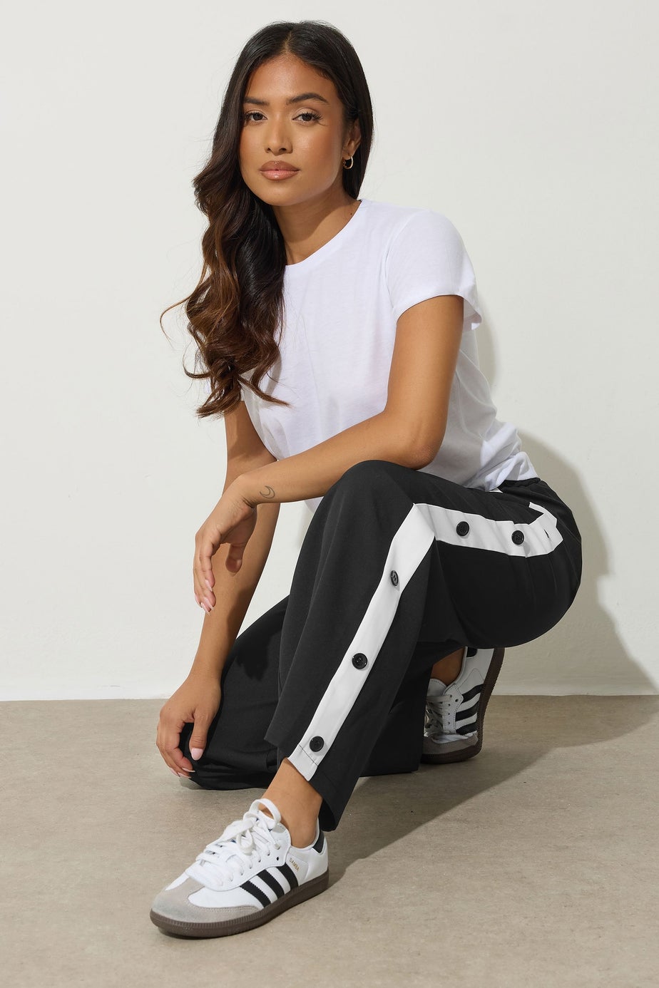 PixieGirl Petite Black Contrast Stripe Wide Leg Trousers