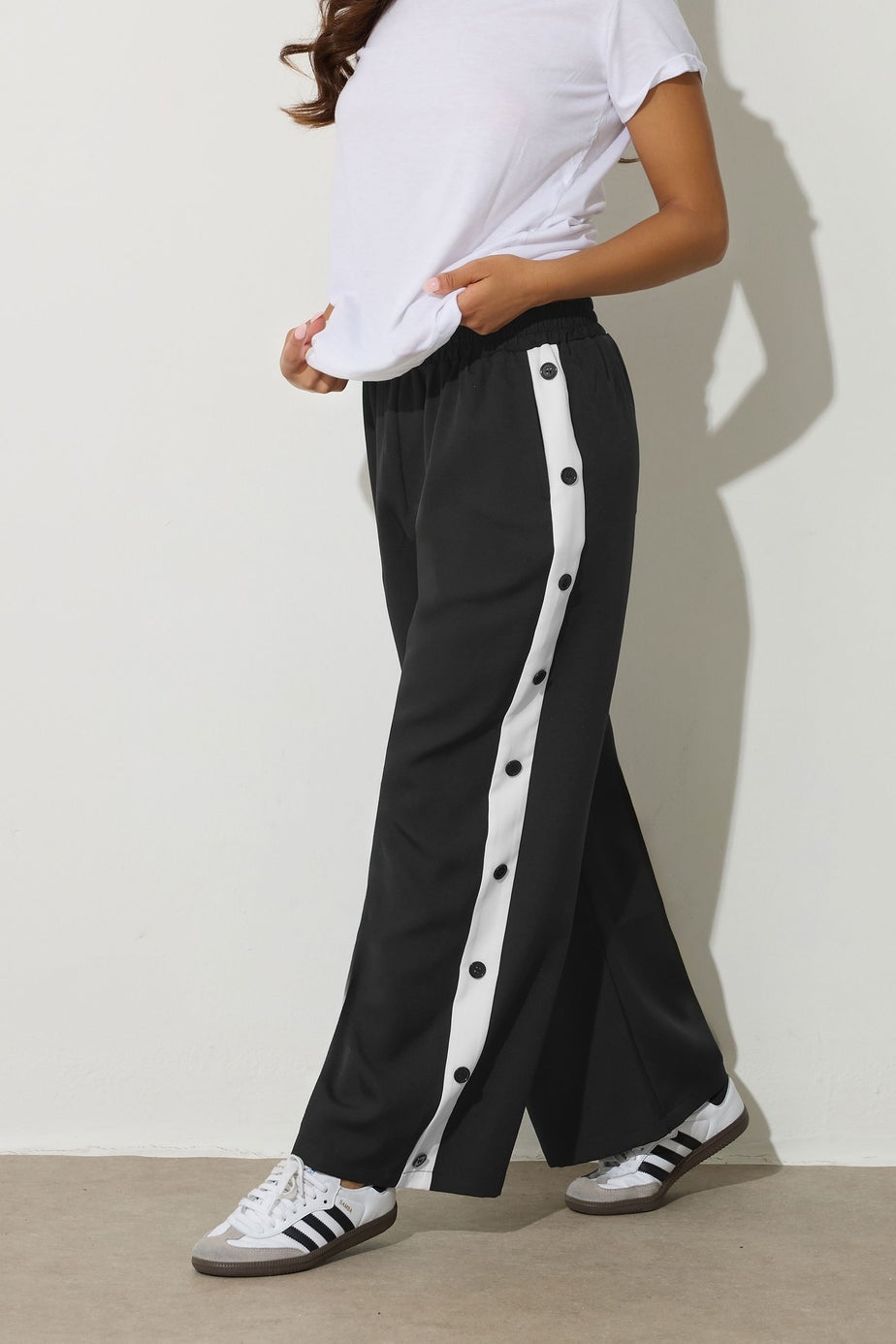 PixieGirl Petite Black Contrast Stripe Wide Leg Trousers