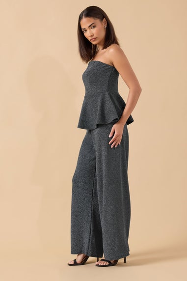 PixieGirl Petite Black Sparkle Wide Leg Trousers