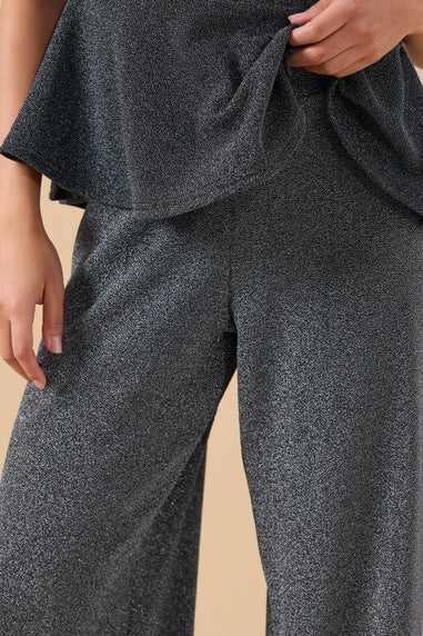 PixieGirl Petite Black Sparkle Wide Leg Trousers