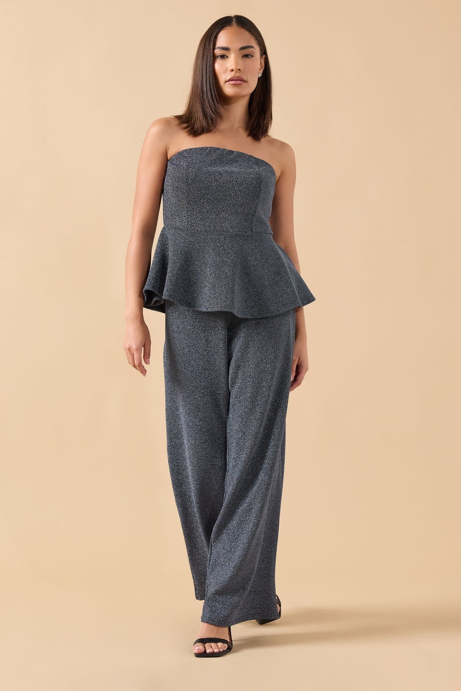 PixieGirl Petite Black Sparkle Wide Leg Trousers