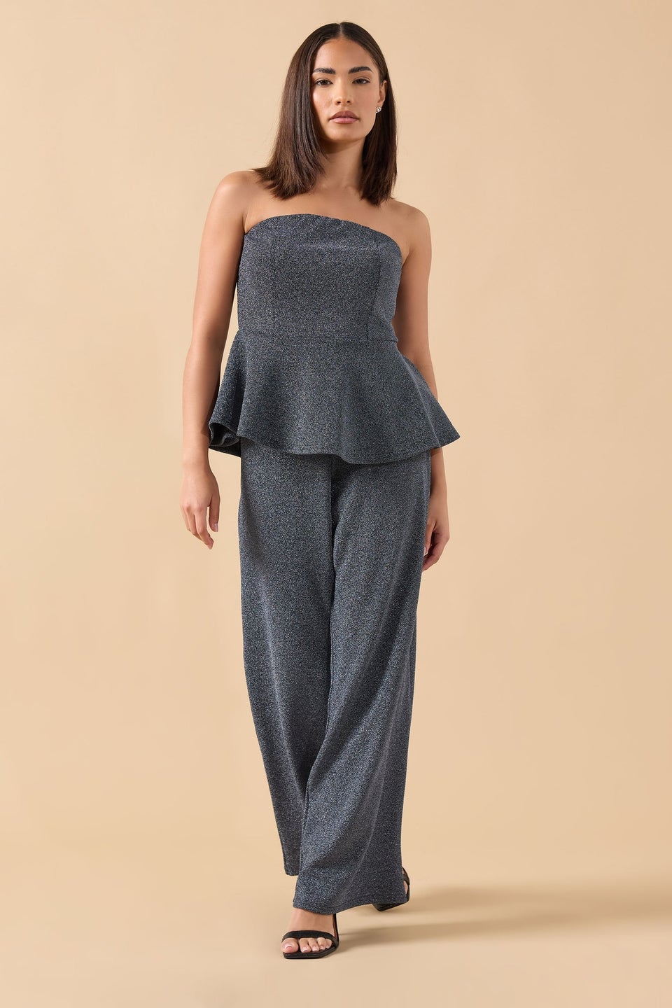 PixieGirl Petite Black Sparkle Wide Leg Trousers