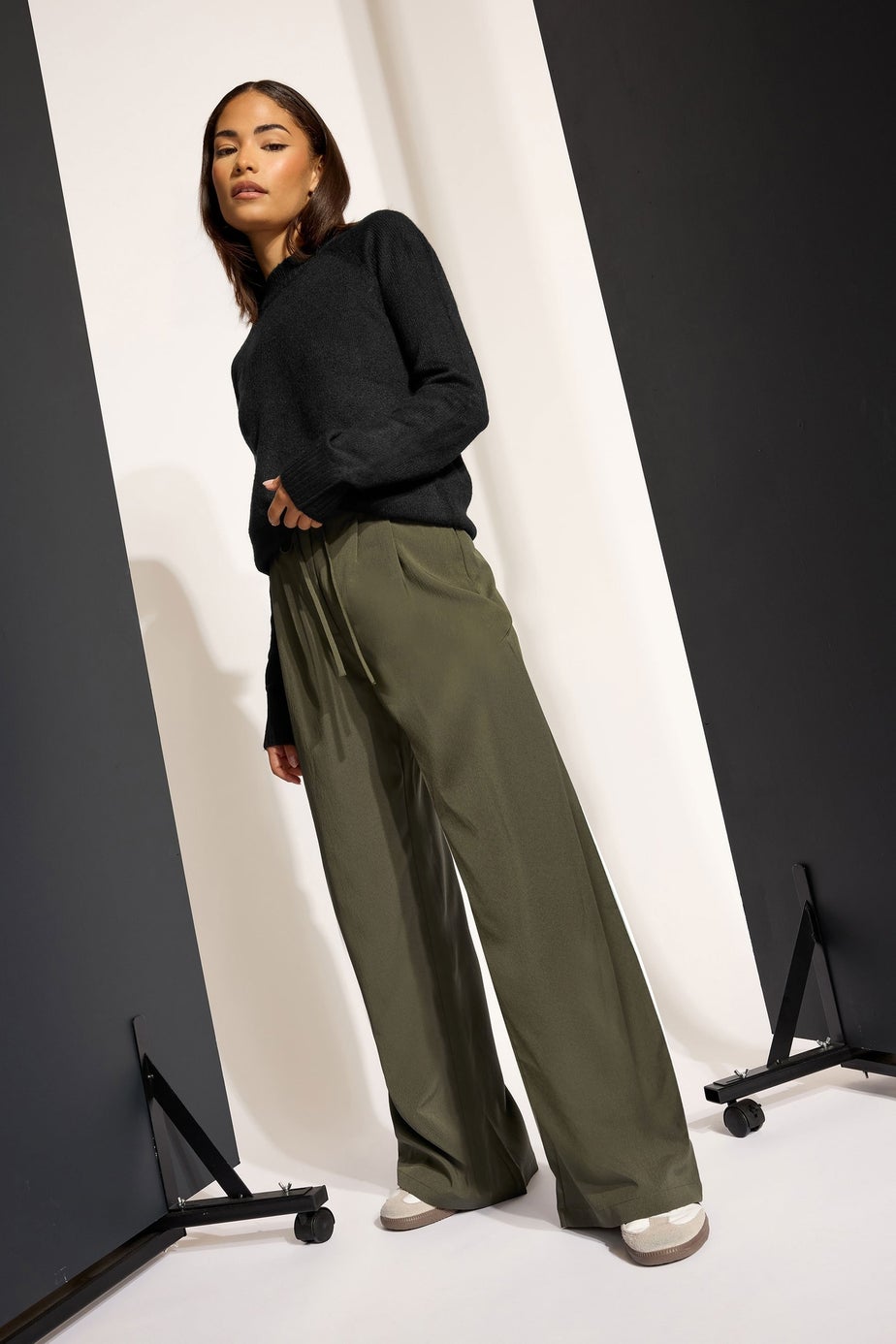 PixieGirl Petite Green Tie Wide Leg Trousers