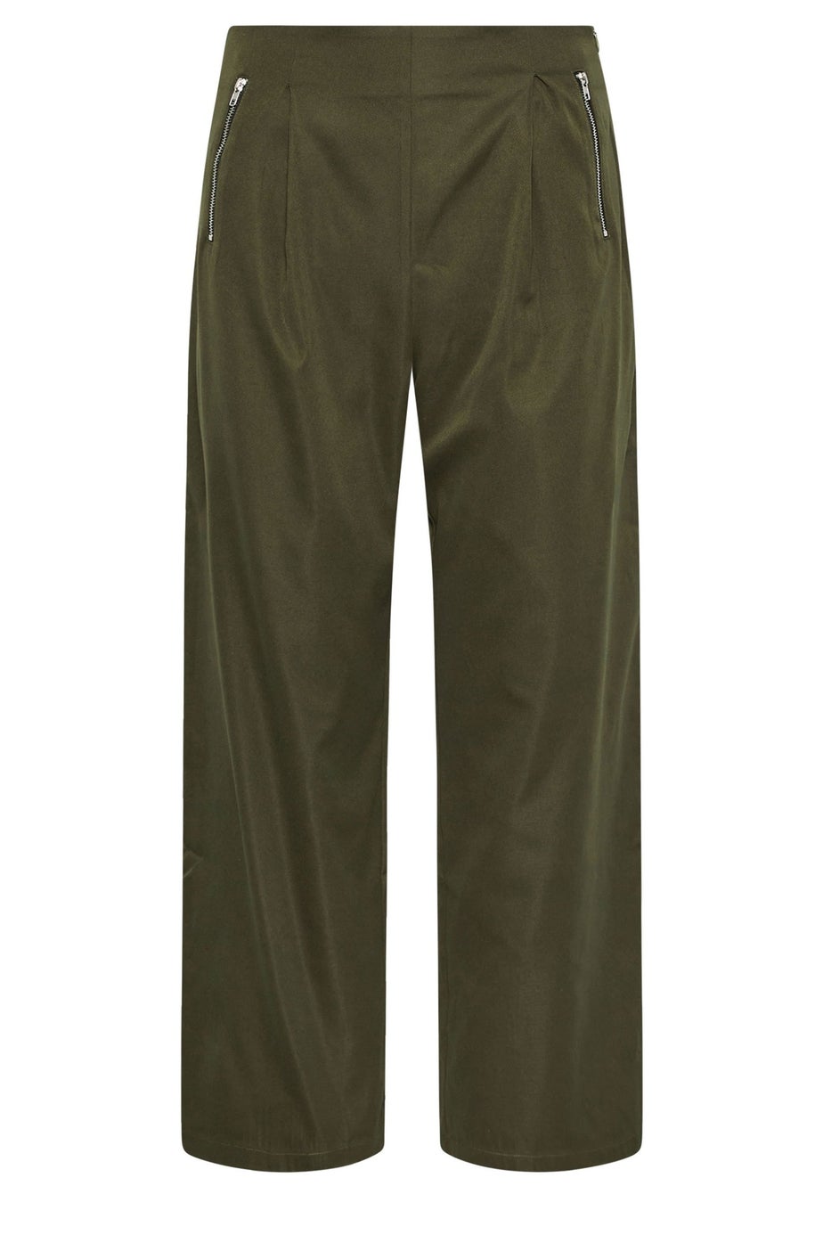 PixieGirl Petite Khaki Green Zip Pleated Trousers
