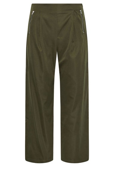PixieGirl Petite Khaki Green Zip Pleated Trousers