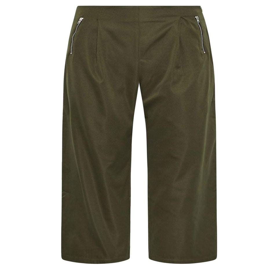 PixieGirl Petite Khaki Green Zip Pleated Trousers