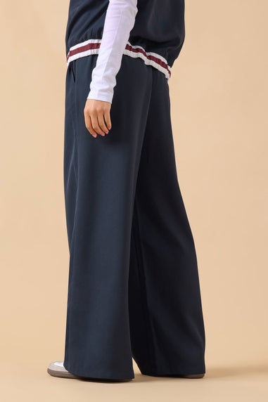 PixieGirl Petite Navy Blue Contrast Waist Trousers