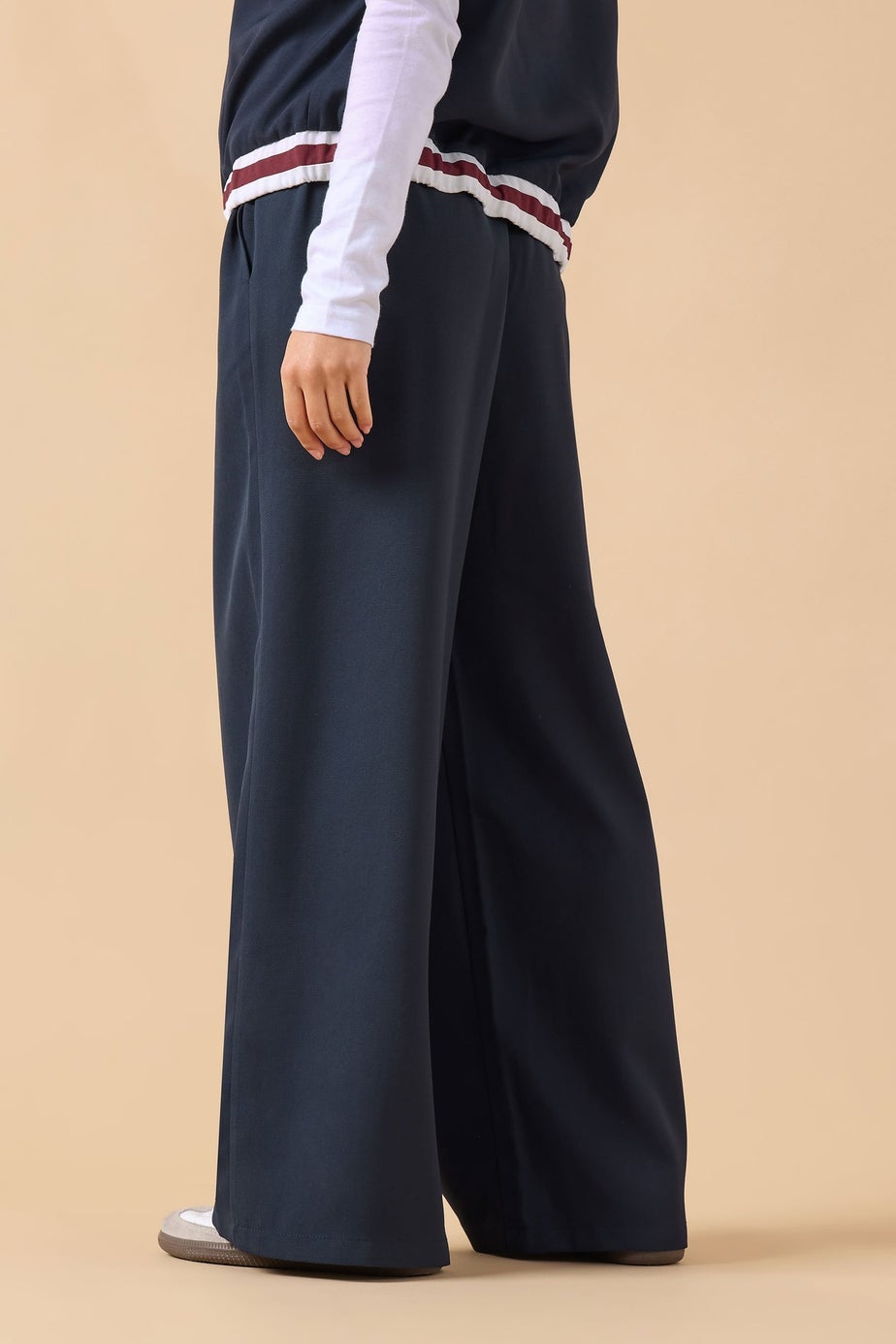 PixieGirl Petite Navy Blue Contrast Waist Trousers