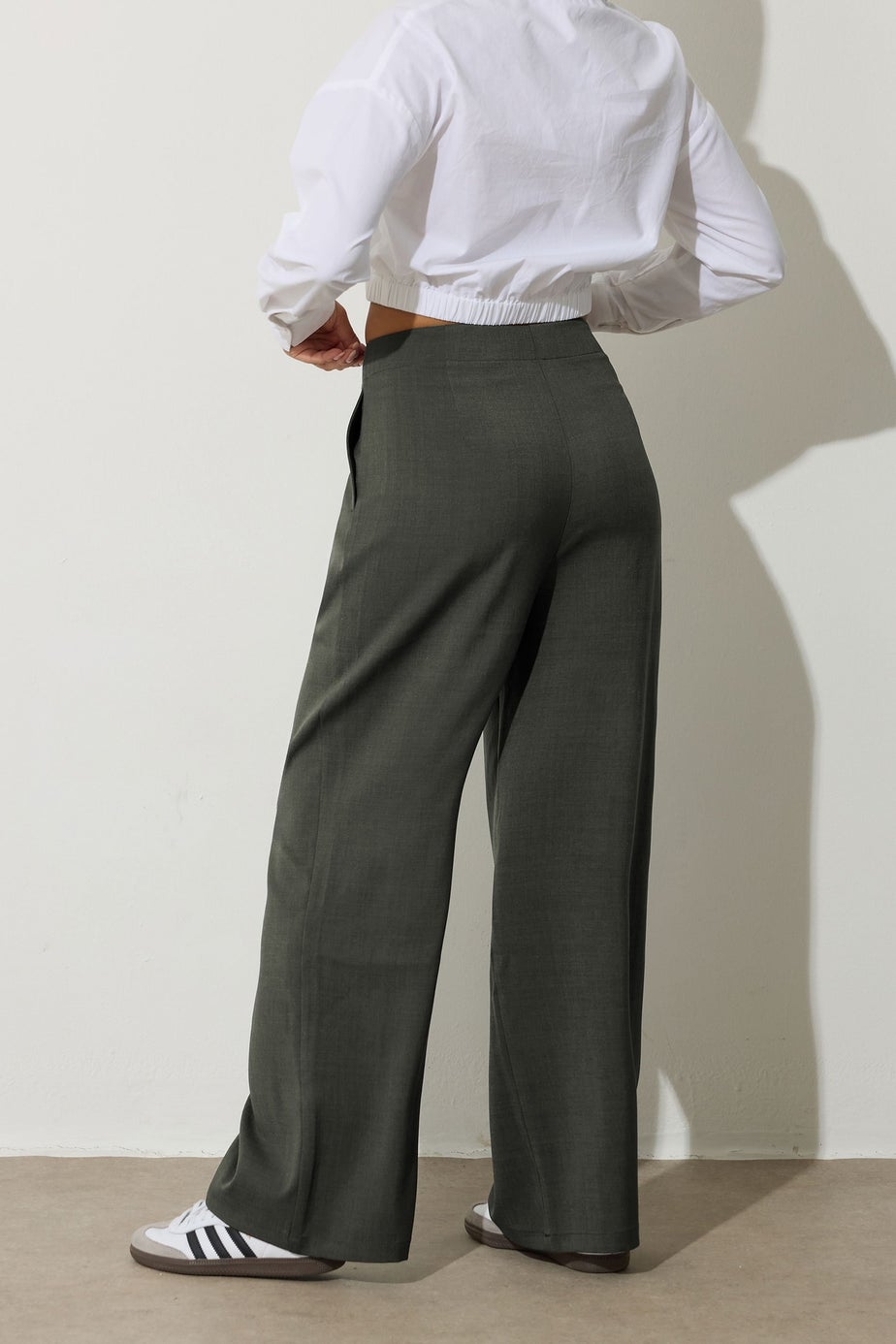 PixieGirl Petite Olive Green Buckle Wide Leg Trousers