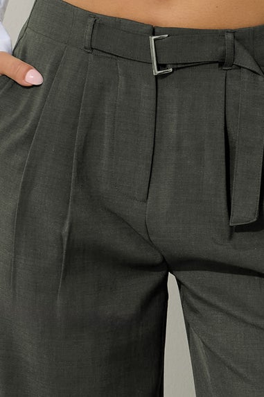 PixieGirl Petite Olive Green Buckle Wide Leg Trousers