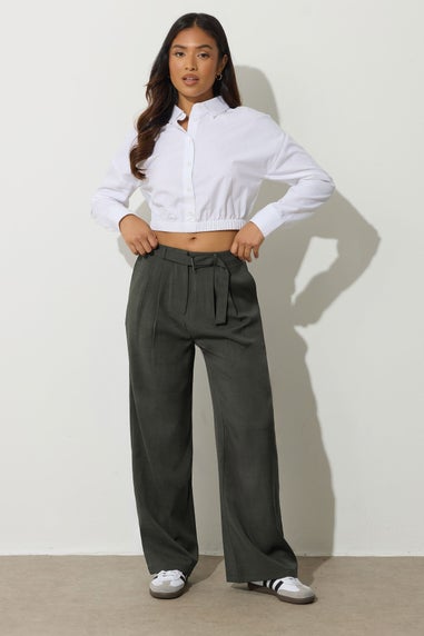PixieGirl Petite Olive Green Buckle Wide Leg Trousers