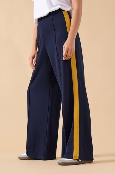 PixieGirl Petite Navy Blue & Yellow Side Stripe Trousers