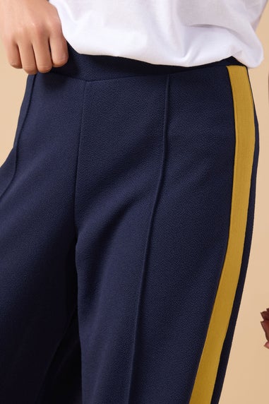 PixieGirl Petite Navy Blue & Yellow Side Stripe Trousers