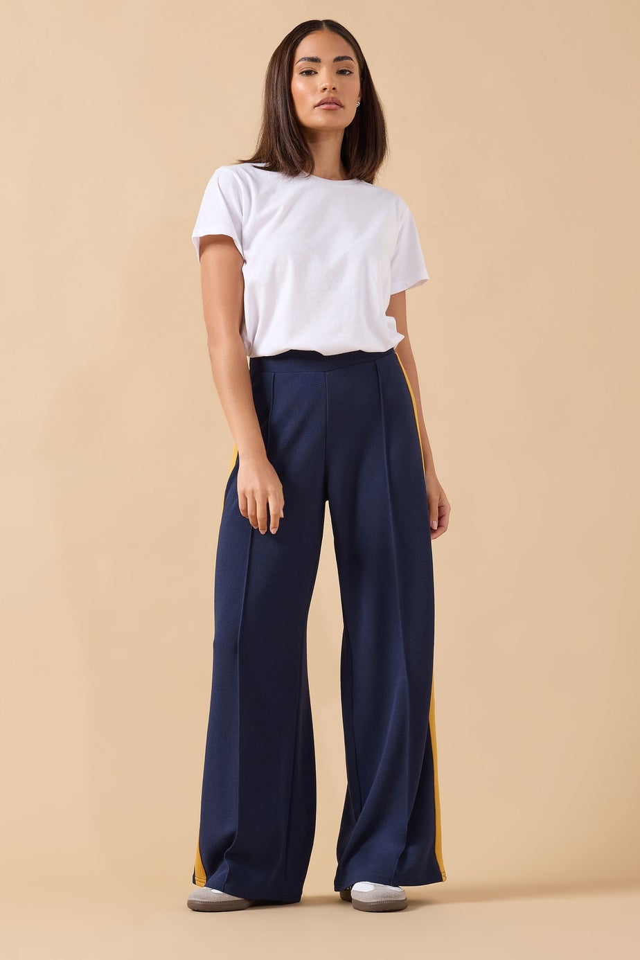 PixieGirl Petite Navy Blue & Yellow Side Stripe Trousers