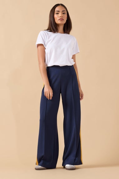 PixieGirl Petite Navy Blue & Yellow Side Stripe Trousers