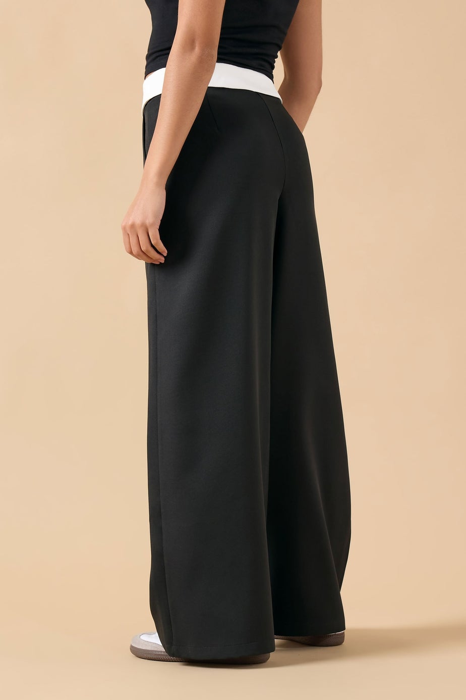 PixieGirl Petite Black Fold Over Smart Trousers