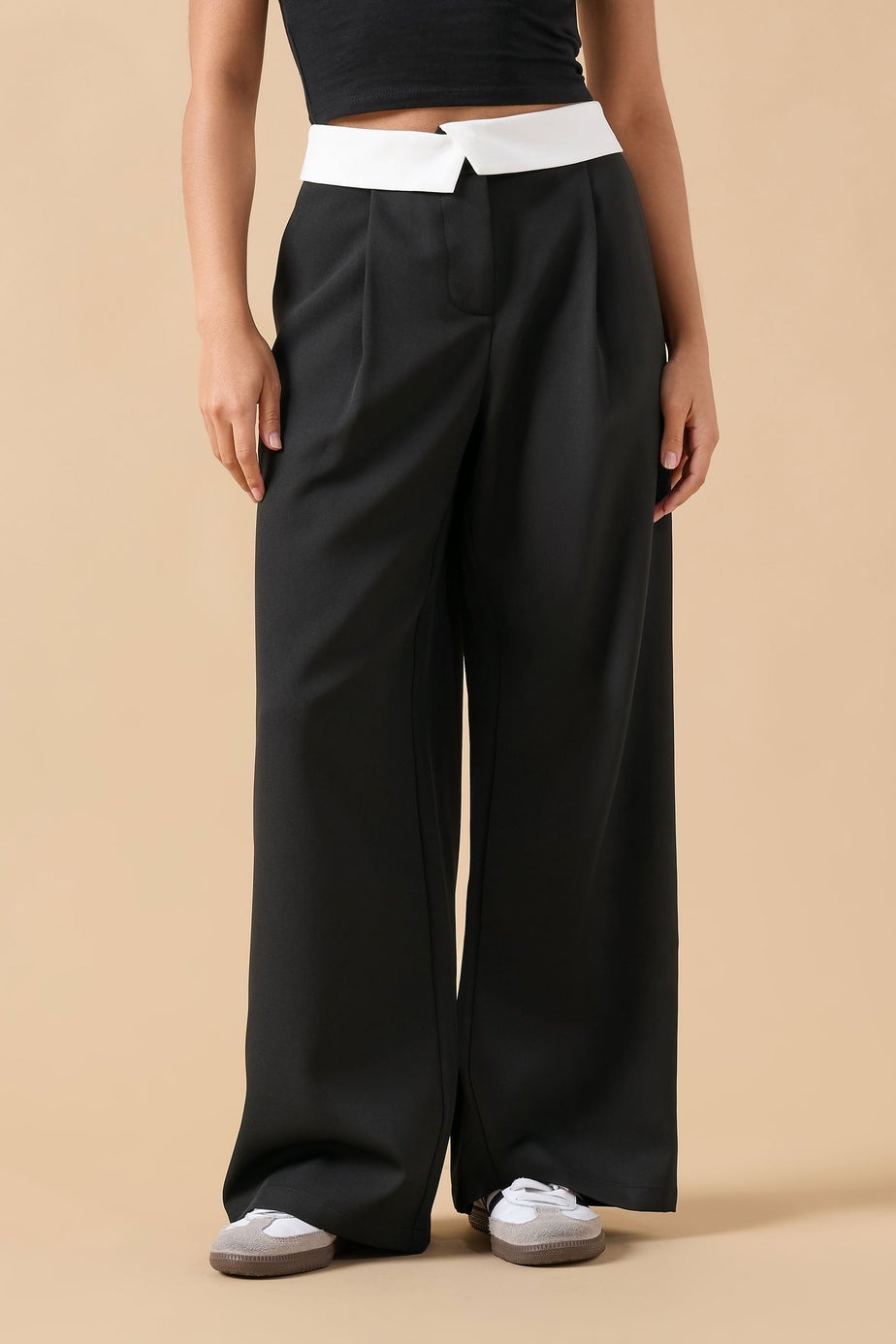 PixieGirl Petite Black Fold Over Smart Trousers