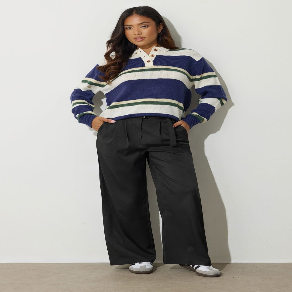 PixieGirl Petite Black Square Buckle Wide Leg Trousers