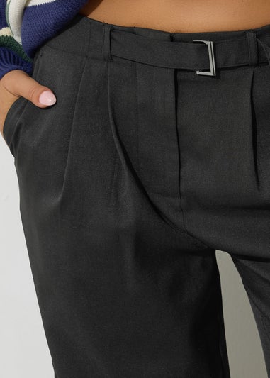 PixieGirl Petite Black Square Buckle Wide Leg Trousers