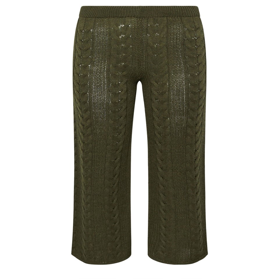 PixieGirl Petite Khaki Green Cable Knit Trousers