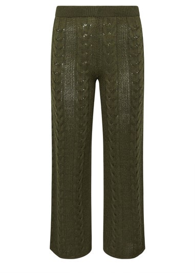 PixieGirl Petite Khaki Green Cable Knit Trousers