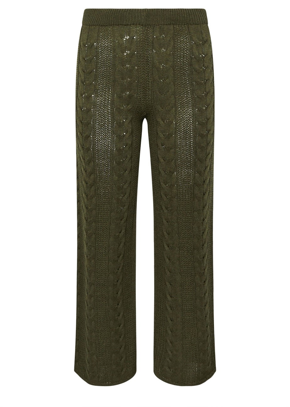 PixieGirl Petite Khaki Green Cable Knit Trousers