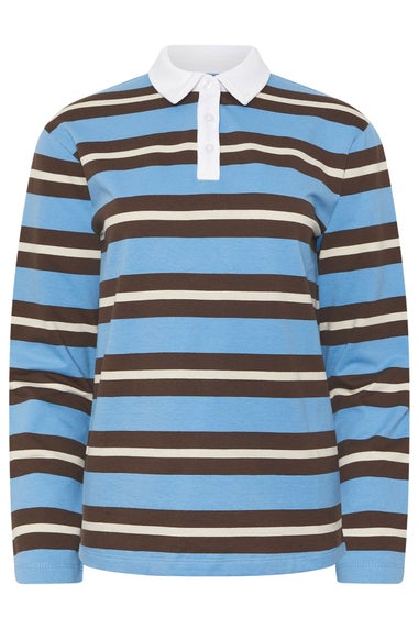 PixieGirl Petite Brown & Blue Striped Rugby T-Shirt