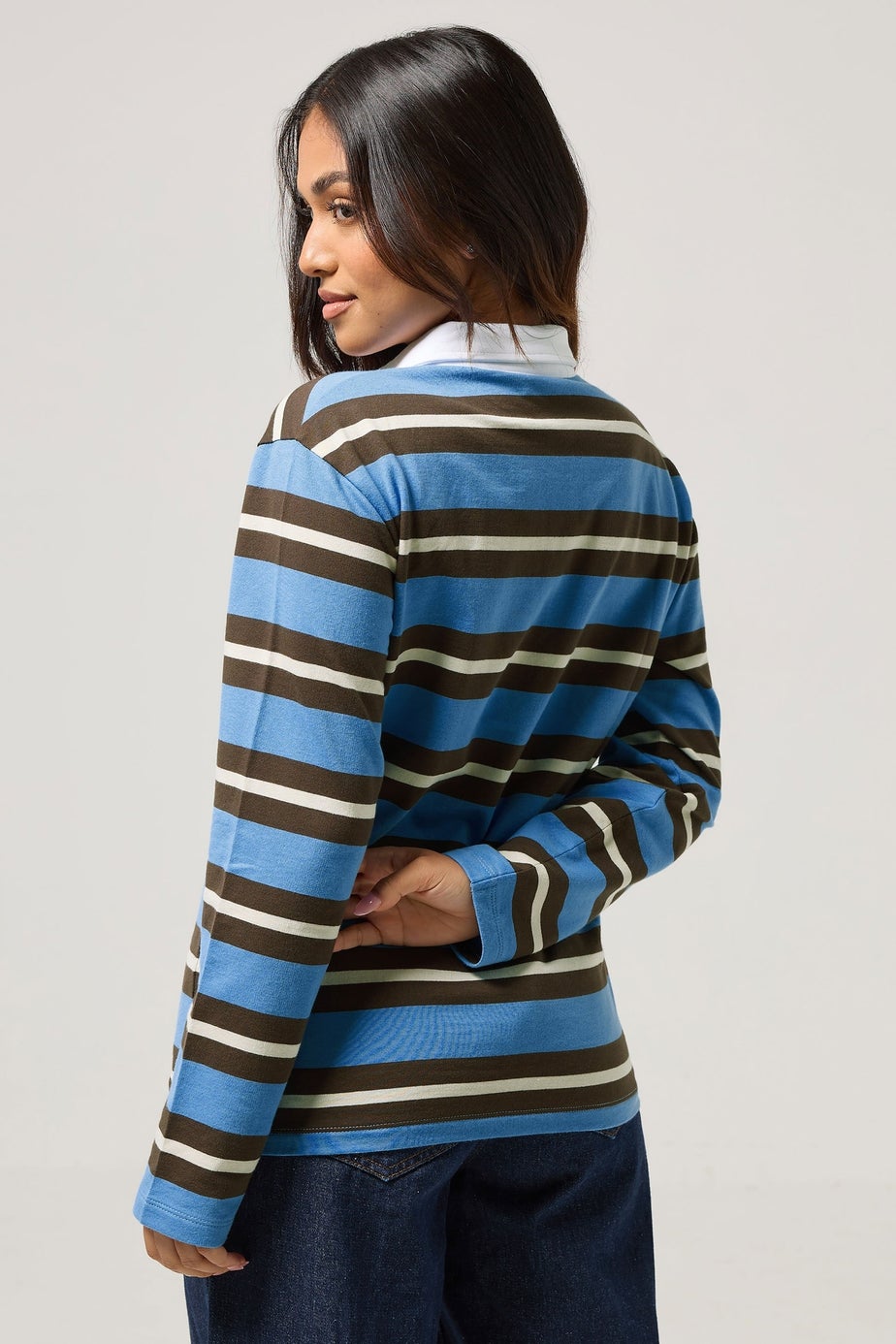 PixieGirl Petite Brown & Blue Striped Rugby T-Shirt