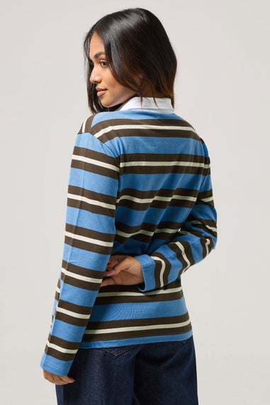 PixieGirl Petite Brown & Blue Striped Rugby T-Shirt