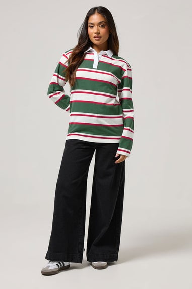 PixieGirl Petite Green & Red Striped Rugby T-Shirt