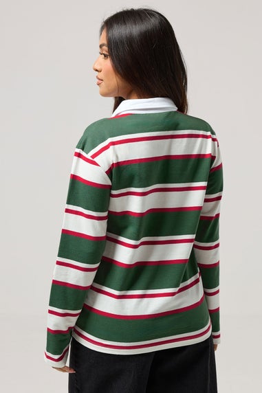 PixieGirl Petite Green & Red Striped Rugby T-Shirt