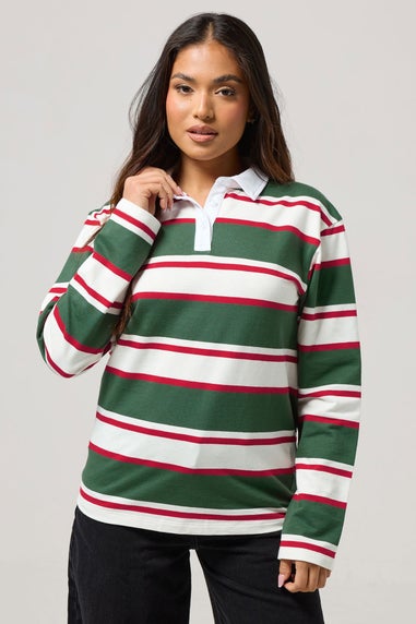 PixieGirl Petite Green & Red Striped Rugby T-Shirt