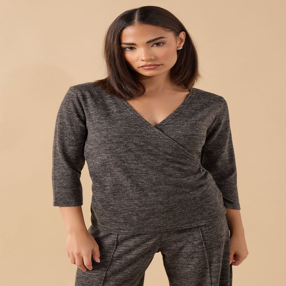 PixieGirl Petite Chocolate Brown Marl Wrap Top