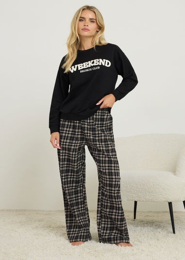 PixieGirl Petite Black Cotton Check Pyjama Bottoms