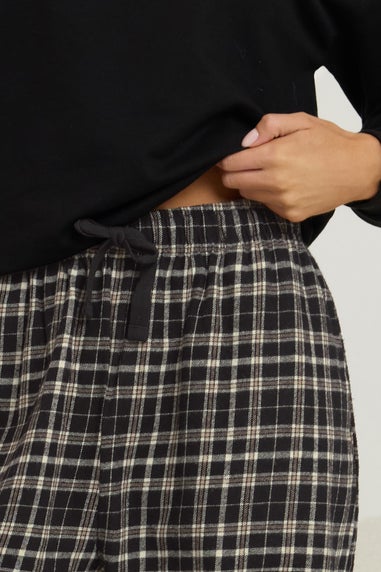 PixieGirl Petite Black Cotton Check Pyjama Bottoms
