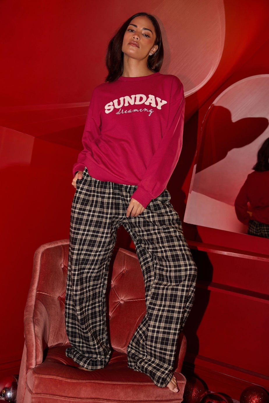 PixieGirl Petite Black Cotton Check Pyjama Bottoms