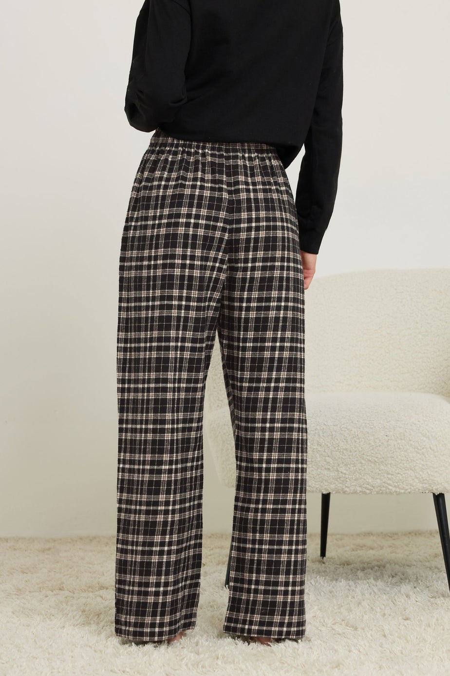 PixieGirl Petite Black Cotton Check Pyjama Bottoms